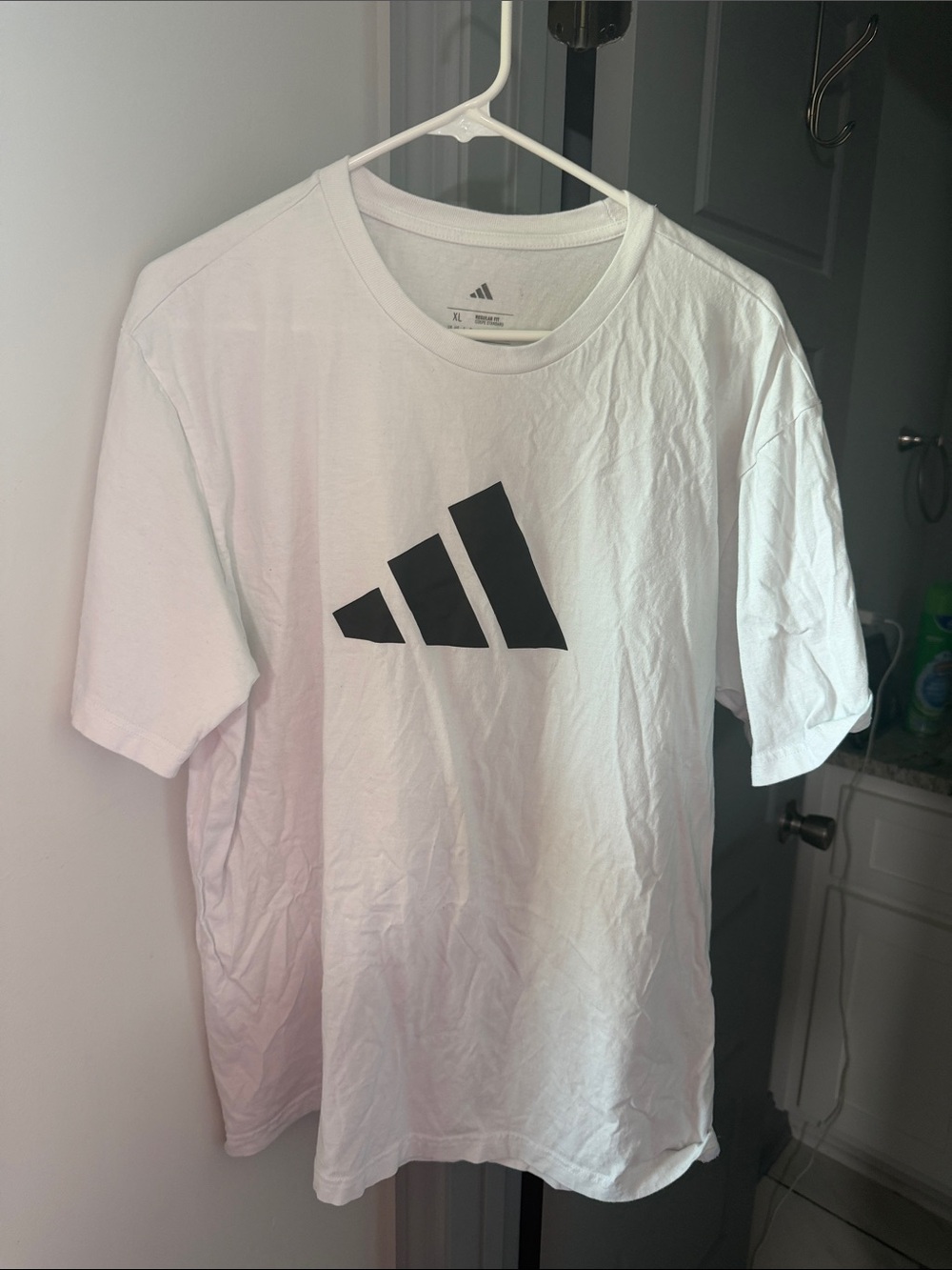 adidas White Short Sleeve Tee with Black Trefoil-Inspired Logo